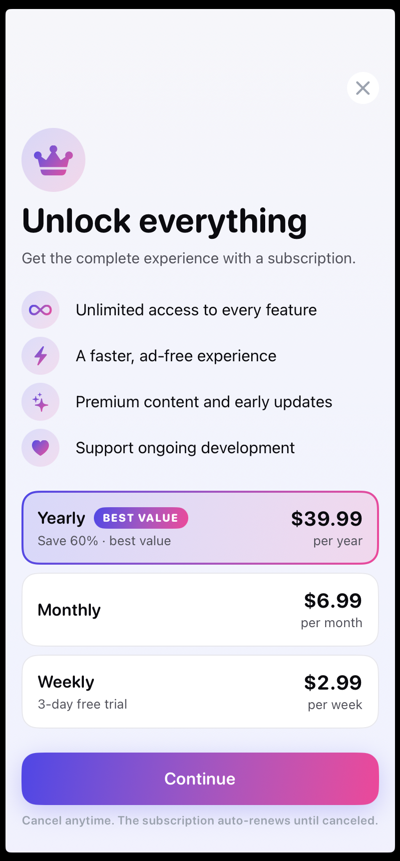 Rest Timer — paywall / subscription